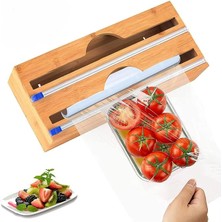 Leaf Shop Home Bambu Asılabilir Streç Film ve Alüminyum Folyo Kesme Aleti, Kesici Streçlik ve Folyoluk, Mutfakta Pratik Kullanım Için Tasarlanmış, Dayanıklı ve Şık Mutfak Aksesuarı (Iki Gözlü)