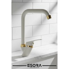 Esora Beyaz Gold Lüx Mutfak Eviye Prime Kalite Musluk Batarya Çeşmesi
