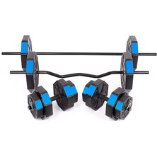 Leaf Shop Spor 70 kg Düz Bar (150 cm + Z Bar ( 120 cm ) Dambıl Ağırlık Halter Full Set Mavi Kapaklı