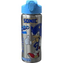 Leaf Shop 600ML Sonic Temalı Lisanslı Pipetli Kilitlenebilir Kapak Paslanmaz Çelik Termos Matara