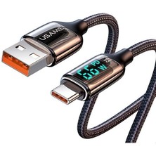 Leaf Shop US-SJ544 Dijital Göstergeli,çipli,örgülü,1.2m Pd 66W USB To Type-C Hızlı Şarj ve Data Kablosu