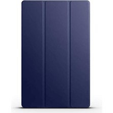Leaf Shop Samsung Galaxy Tab S9 ile Uyumlu Tablet Kılıfı Smart Cover Uyku Modlu Standlı Arkası Sert Şeffaf Kapak- Lacivert