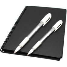 Leaf Shop 40 Sayfa A5 Siyah Defter ve 2 Adet Beyaz Kalem Side