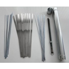 Leaf Shop – Mangal Set -10 Paslanmaz Krom Çelik Adana Şiş-10 Kuşbaşı Şiş-10 Ciğer Şiş–maşa-Şiş Kabı