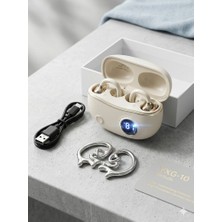 Feer Teknoloji Premium Tasarım Charmlı Kablosuz Kulaklık -Mat Siyah- Krem Bluetooth Kulaklık, LED Pil Göstergeli, Özel Takı Tasarımlı Kulak Askısı