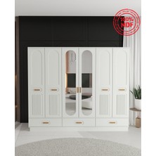T&B Pera 6 Kapaklı Çekmeceli Bazalı Gardırop - Tamamı Mdf