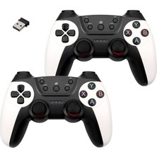 Leaf Shop Çiftli 2.4g Kablosuz Oyun Kolu Pc Uyumlu Pilli Joystick Wireless Gamepad Hassas Trigger Kaymaz Tasarım Çiftli G2.4g (Beyaz)