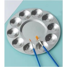 Leaf Shop Metal Palet 1 Adet Metal Boya Paleti 10 Hazneli 17 cm Paslanmaz Resim Boyama Paleti Fırça Hediyeli