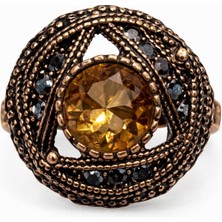 Sarı Taşlı Otantik Bakır Kaplama Kadın Çelik Yüzük