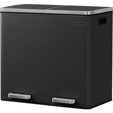 Leaf Shop 2 Bölmeli Atık Ayırma Sistemli Pedallı Çöp Kovası, Atık Kovası, Mutfak Için, 2 x 24 L, Yumuşak Kapanmalı, Plastik Iç Kova, Pedallı ve Kulplu, Siyah, LTB48BK