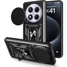 Leaf Shop Xiaomi ile Uyumlu Redmi Note 14 Pro 4g Kılıf Magnetik Standlı Kamera Korumalı Zore Sürgülü Vega Kapak Siyah