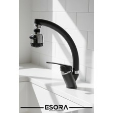 Esora Siyah Krom 2 Fonksiyonlu Oynar Başlıklı Mutfak Eviye Bataryası Çeşmesi Musluğu