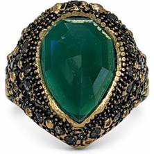 Yeşil Damla Taşlı Bakır Yüzük