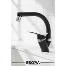 Esora Siyah Krom Balık Sırtı Mix Lavabo Bataryası 2 Yıl Garantili Sıcak Soğuk Aç Kapa Musluk Çeşme