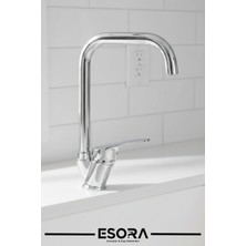 Esora Köşe Borulu Modern Krom Kaplama Çift Fonksiyonlu Mutfak Eviye Bataryası