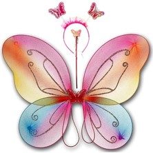 Misda Store Bebek ve Parti Kelebek Kanat, Asa Taç 3'lü Set - Rainbow