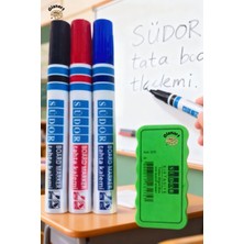Glanart 3 Renk Tahta Kalemi ve Mıknatıslı  Tahta Silgisi Bordmarker 1 Set Südor