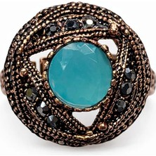 Turkuaz Taşlı Bakır Kaplama Kadın Çelik Yüzük