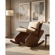 Praktura Cubıc Ceviz Doğal Ahşap, Krem Keten , Sallanan Koltuk, Dinlenme Tv Sandalyesi