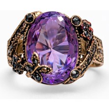 Mor Oval Taşlı Bakır Kaplama Kadın Çelik Yüzük