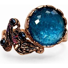 Mavi Taşlı Otantik Bakır Kaplama Kadın Çelik Yüzük