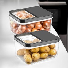 Misda Store Home 2'li 16 Litre Sürgülü Kapak Sebzelik, Patates Soğan Saklama Kabı, Erzak Saklama Kabı-Antrasit