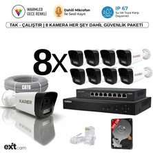 Karer 8'li Ip- Prpfesyonel-5mp-Poeli-Sesli -Ultra Hd 5mp Ip Kamera -Yapay ZEKA-500GB-GÜVENLIK Kamerası