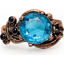 Turkuaz Taşlı Bakır Kaplama Kadın Çelik Yüzük