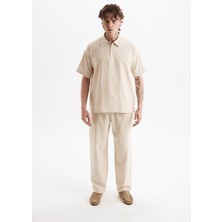 Danger Erkek %100 Pamuklu Keten Görünümlü Pantolon Tshirt Takım Bej