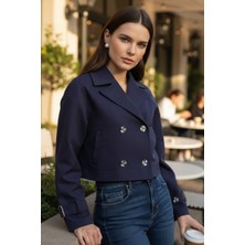 Mandala Tekstil Kadın Crop Kruvaze Düğmeli Cepli Cool Trençkot