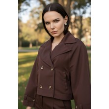 Mandala Tekstil Kadın Crop Kruvaze Düğmeli Cepli Cool Trençkot