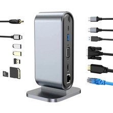 Misda Store USB C To Hdtv + VGA + 7 Ports Hub + Sd/tf Readcarder Sb C Hub Dizüstü Bilgisayar Bağlantı Istasyonu, VGA ile 12'si 1 Arada Dock, HDMI 4k, 100MBPS Ethernet, 3 x Usb-A 3.0 ve 100W Usb- ZR773