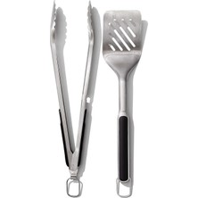 Misda Store Good Grips Spatula ve Maşa Seti - Bulaşık Makinesinde Yıkanabilir Barbekü Maşası Seti Paslanmaz Çelik Et Spatulalı - 41 cm ve 47,5 cm