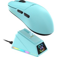 Misda Store AJ159 Apex 8k Kablosuz Oyun Faresi, Tft Ekranlı Manyetik Şarj Istasyonu, Pixart PAW3950 Sensör, 42K Dpı'ya Kadar, 56G Ultra Hafif, 100M Tıklama Huano Anahtar, Üç Modlu Fare, Pc/mac Için (Mavi)