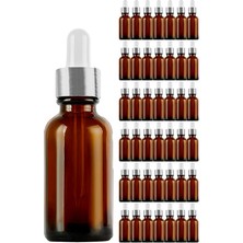 Misda Store Amber 20 ml Metal Gümüş Sızdırmaz Kapaklı Dropper Damlalık Cam Şişe 42 Adet