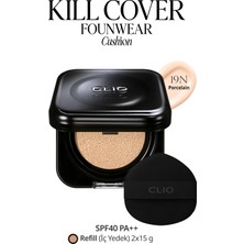 Clio Cıca Içerikli, Yüksek Kapatıcı Yarı Mat Clıo Kill Cover Founwear Cushion Set (19N Porcelain) SPF40PA++