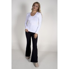 Teen Blood Kadın Beyaz V Yaka Uzun Kollu Body