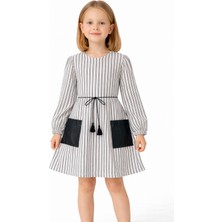 Trend Bebe Butik Kız Çocuk Çizgili Fiyonklu Takım – Çizgili Bluz & Deri Görünümlü Şort