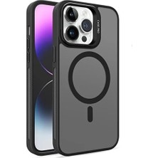 Misda Store iPhone 15 ile Uyumlu Kamera Lens Aparatlı Stand Olabilen Magsafe ile Uyumlu Kamera Korumalı Şeffaf Full Color Magnetic Wireless Telefon Kılıfı (Siyah, iPhone 15)