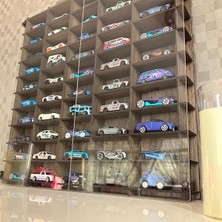 Misda Store Kapaklı 1/64 Ölçek 50ARAÇ Hotwheels Matchbox Metal Araç Uyumlu Model Oyuncak Araba Rafı-Kahve