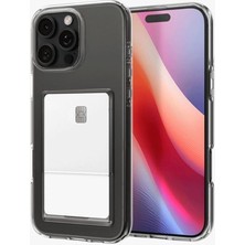 Misda Store 16 Pro Kılıf Kartlıklı Şeffaf Silikon Kapak + Ekran Koruma + Kablo Koruyucu Şeffaf