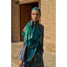 Turkuaz Ed Scarf Clover Floş Viskon Şal