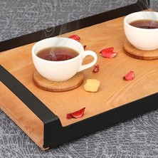 Misda Store Büyük Ham Renk Servis ve Sunum Tepsisi, Metal Kulplu Ahşap Tepsi - 48,5X32 cm