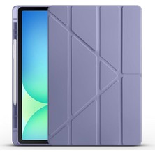 Misda Store Galaxy ile Uyumlu Tab S10 Fe Plus Kılıf Zore Tri Folding Kalem Bölmeli Standlı Kılıf Mor