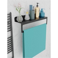 Misda Store Siyah Ultra Güçlü Yapışkanlı Metal Raflı Havlu Tutucu, Raf Metal Havlu Askılığı MT93S