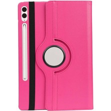 Misda Store Samsung Galaxy Tab S9 Fe Plus ile Uyumlu Kılıf 360 Derece Dönen Standlı Pu Deri Kapaklı - Koyu Pembe