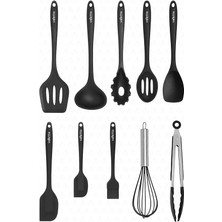 Misda Store Salvatore Isıya Dayanıklı Yanmaz Yapışmaz Silikon Spatula Seti 10 Parça Siyah