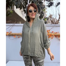 Deniz Ege Butik Italyan Sırt Güpürlü Kapüşonlu Ceket Haki