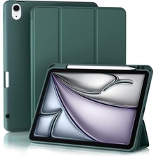 Misda Store Ipad Air 11INÇ 2024 Air 4-5-6.nesil 10.9 ile Uyumlu Kılıf Pen Charge Kalem Bölmeli Orj Kapak Case, Koyu Yeşil