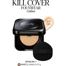 Clio Cıca Içerikli, Yüksek Kapatıcı Yarı Mat Clıo Kill Cover Founwear Cushion Set (21N Linen) SPF40PA++